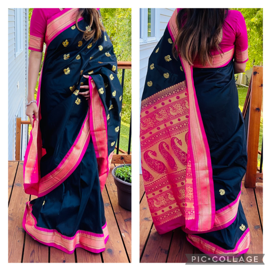 Picture of New Black and pink classic silk paithani saree with Black and pink matching blousE