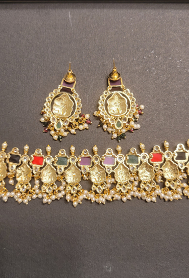 PunarviAuthentic|PreLoved|SustainableLakshmi Devi Navaratan Necklace set