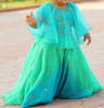 Picture of Blue and Green Double shaded frock with cape 1-2y