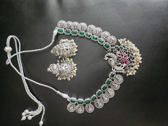 Picture of New oxidized lakshmi kasu necklace set