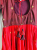 Picture of Tomato red and brown pattu  silk Long  dress with double  border and body yoke