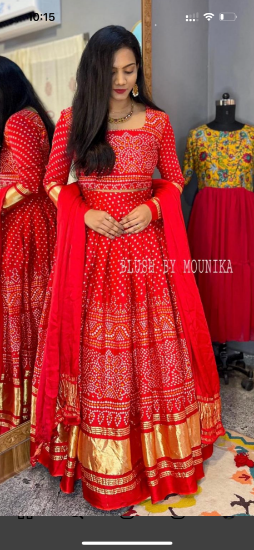 Picture of Red Bandhej lehenga (with dupatta)