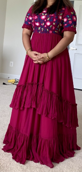 Picture of Magenta high low embroidered dress