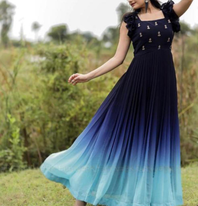 Picture of Blue color ruffle hands  long frock