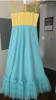 Picture of Bright blue and yellow net party wear dress