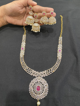 Picture of Premium quality CZ necklace with 2 jhumkas