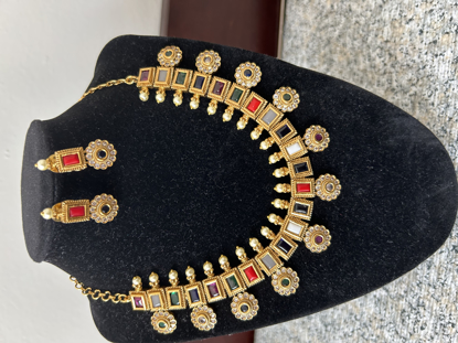 Picture of Navratan necklace in gold finish