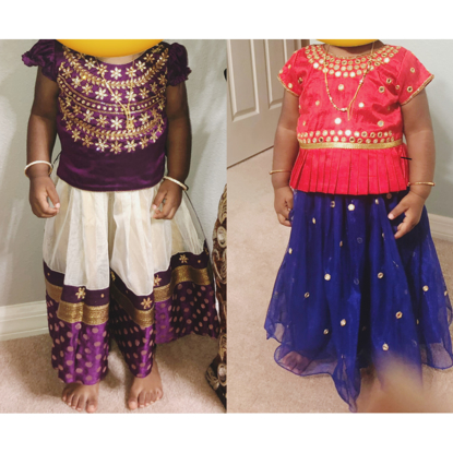 Picture of 2 kids lehenga with beautiful maggam work 2-4y