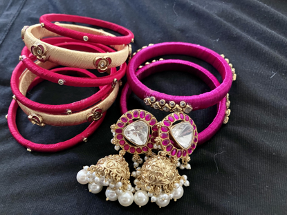 Picture of Traditional jadau kundhan buttalu with 2sets of  silk thread bangles