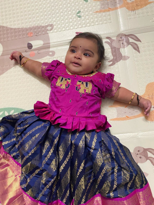 Picture of pink and navy blue pattu langa 1y
