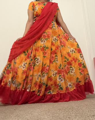 Picture of Yellow georgette floral lehenga