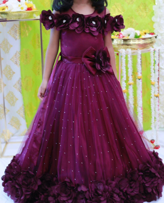 Picture of PL475 wine color 3D frock 4-6y