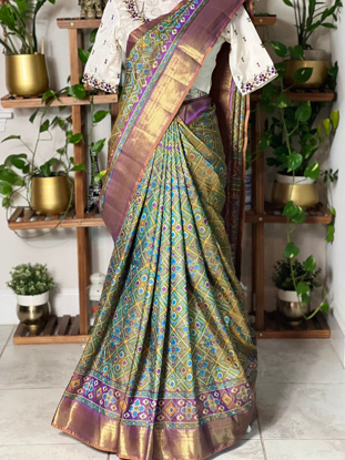 Picture of Semi pattola saree with white multi color embroidery blouse