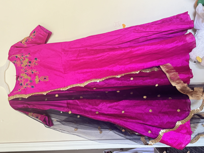 Picture of Pure raw silk pattu anarkali with maggam work
