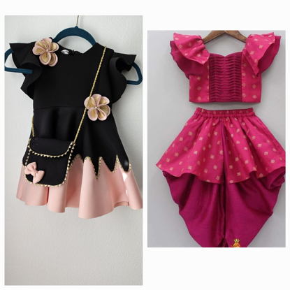 Picture of Little Muffet party frock with sling & choli with dhoti 2-3y