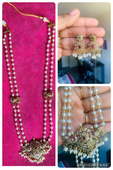 Picture of Brand New Rice pearl Mid length chain and earrings