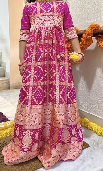 Picture of Gajji Silk Bandhej Long frock for 6-8 yrs