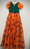 Picture of Orange green organza long dress  10-15yrs