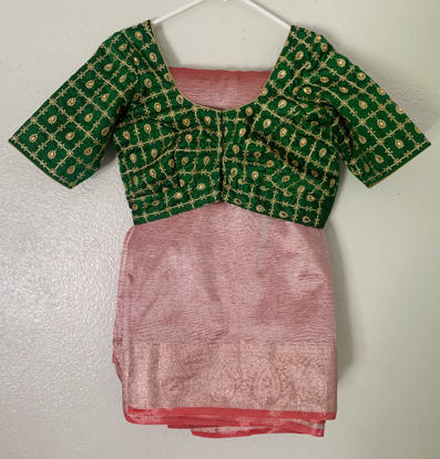 Picture of New pink tissue crushed saree with green blouse