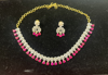 Picture of Diamond finish pink and white stone necklace with earrings