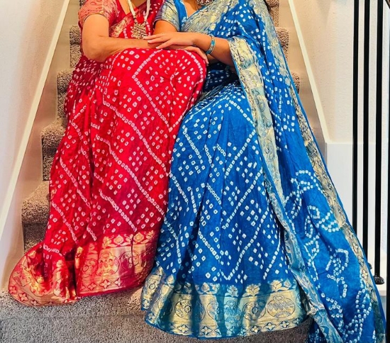 Picture of Two beautiful Pink and Blue bandhini sarees