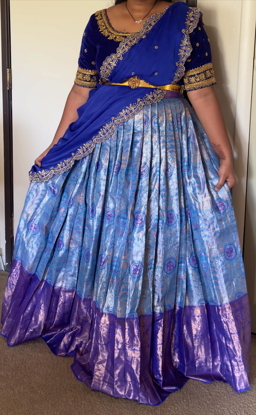 Picture of Kanchipattu lehenga with velvet maggam blouse