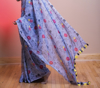 Picture of Grey floral  premium sequins material saree with 2 complemented blouses