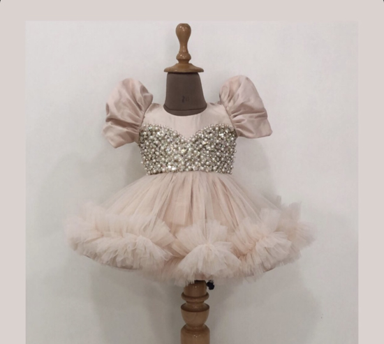 Picture of Designer champagne colour sequin dress 1-2y