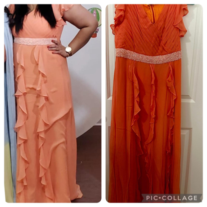 Picture of PL574 Orange ruffle long western gown with pearl belt