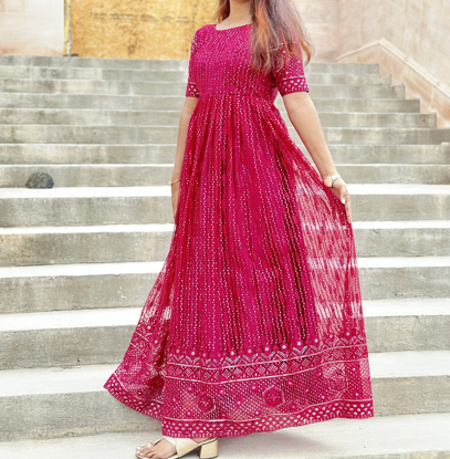 Picture of Wine chikankari Long Gown