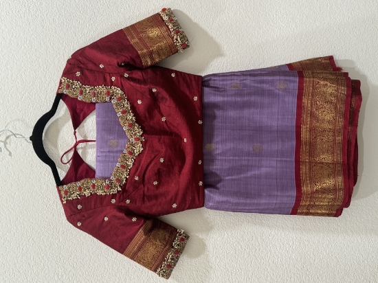 Picture of Vintage 2g zari lavender and maroon saree