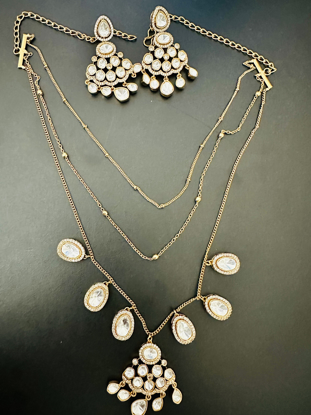 Picture of Super trending Moissanite Layered Neckpiece with earrings