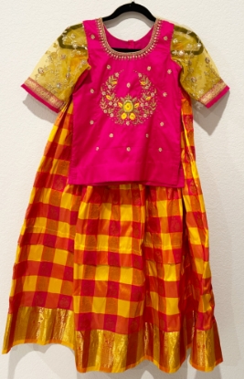 Picture of New semi Kanchi Pattu Langa with Maggam work blouse 8-10y