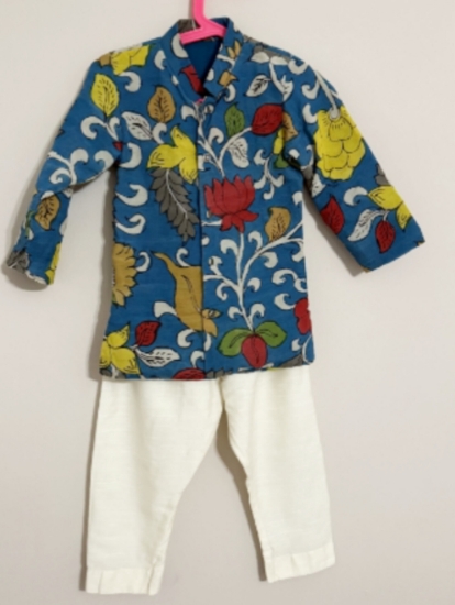 Picture of Kalamkari print blue Boy Kurta set - 1.5-2 years