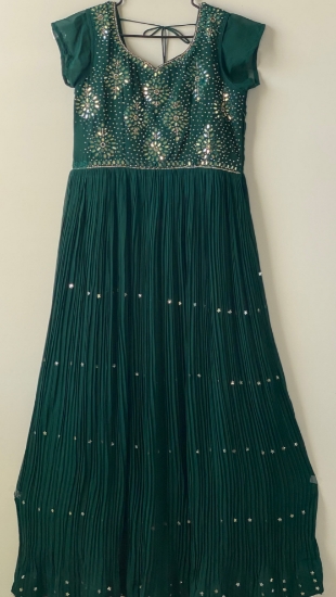 Picture of Green mirror work crushed long frock