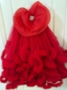 Picture of PL601 Red tulle skirt with pearl embroidery on waist of skirt and big flower blouse 9-10y