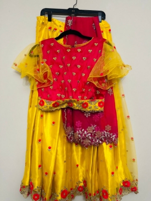 Picture of New yellow and pink cutwork lehenga