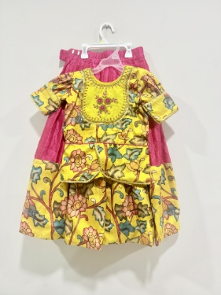 Picture of Pink and yellow kalamkari lehenga 4-5y 