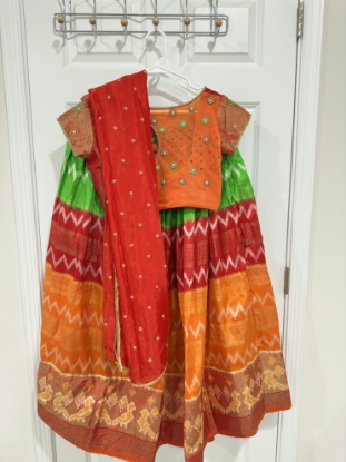 Picture of Designer pure Ikkat Kanchi pattu lehanga with maggam work blouse