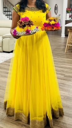 Picture of Yellow netted Long frock