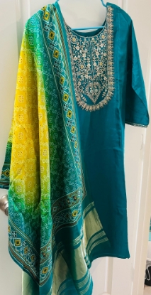 Picture of Peacock  blue Dress with Gajji silk duppatta