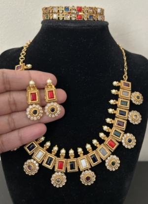 Picture of Navaratan necklace set with bangles 