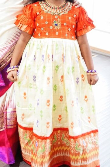 Picture of Ikkat Pattu Frock with maggam work 6-7y