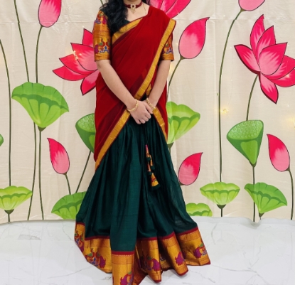 Picture of Narayanpet lehenga with paithani border and georgette dupatta 