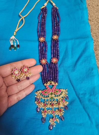 Picture of Brand New Peacock Purple beads Jadau kundan mala