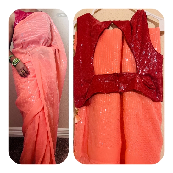 Picture of Pure Georgette Sequin saree & Red Sequin blouse