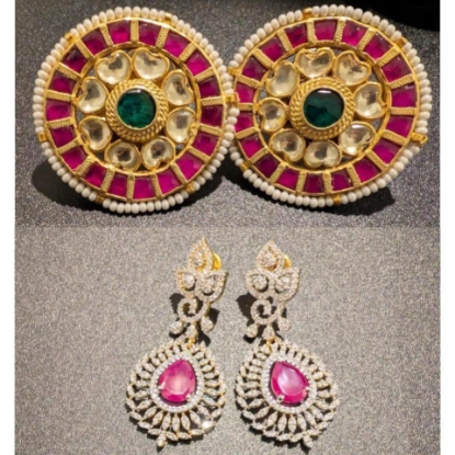 Picture of Jadau kundan Studs and CZ earrings 