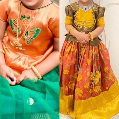 Picture of PL651 kanchi pattu and organza lehenga combo 3-4y