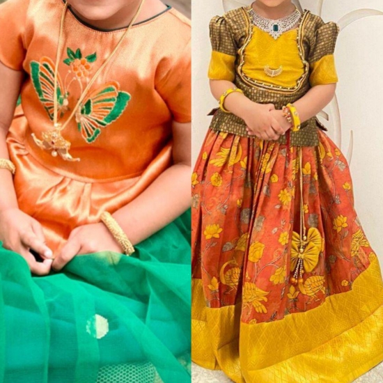 Picture of PL651 kanchi pattu and organza lehenga combo 3-4y