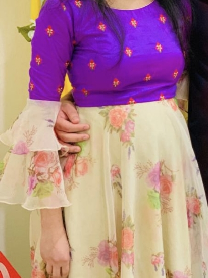 Picture of High low knee length floral organza dress